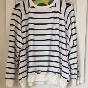 POL Striped Navy and White Hoodie with Fun & Funky Cut-Out Accents